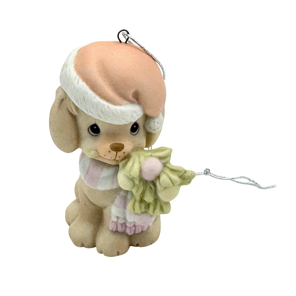Precious Moments 1994 Puppy Dog Santa Hat Scarf Christmas Ornament 520470 Enesco